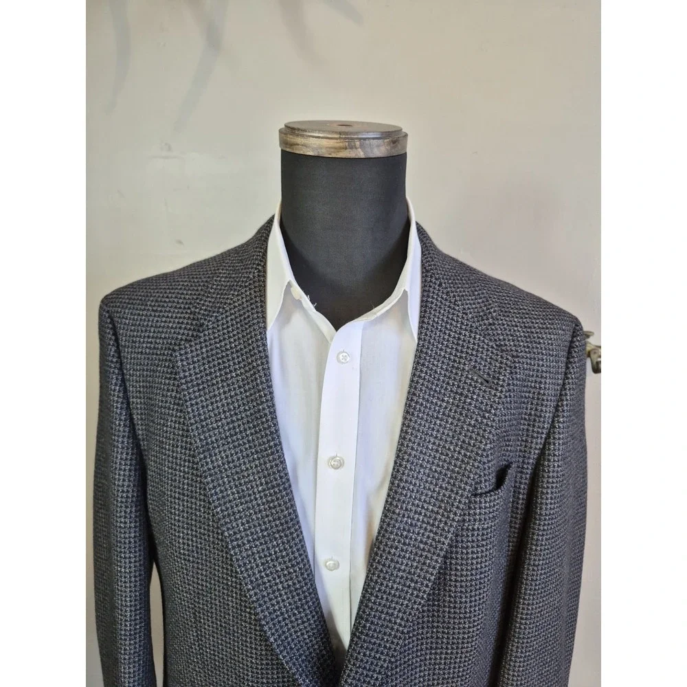 Hart Schaffner Marx Mens Wool Sports Coat 43L Black Multicolor USA 2 Button H503